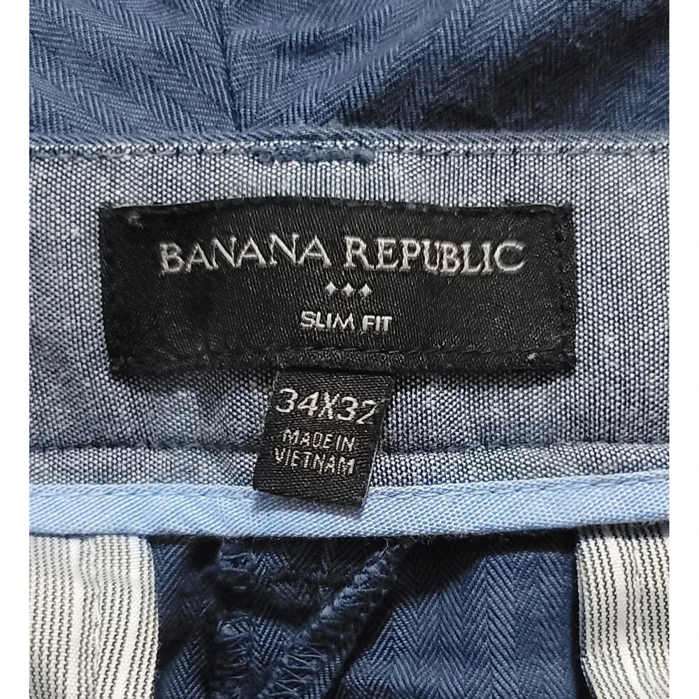 Banana Republic Men's Blue Pinstripe Cotton Stretch FF Chinos Size 35 X 31